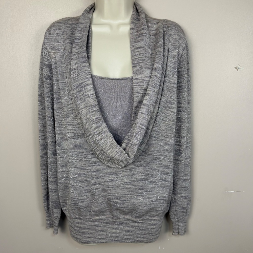INC International Concepts Womens Silver Metallic Cowl Neck Layered Sweater M